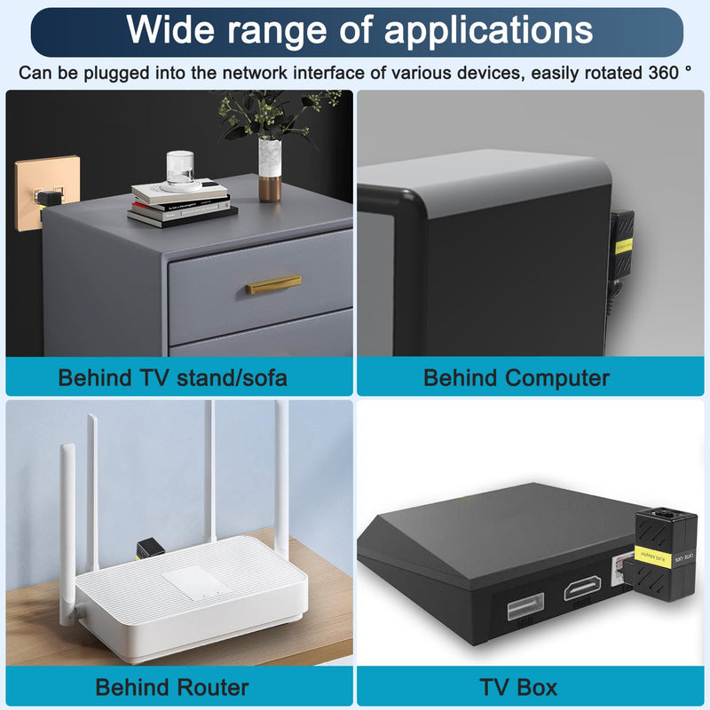 Gigabit 360 Degree Ethernet Adapter，90 Degree Angle Network LAN Cat5 Cat6 Extension Adapter，1000Mbps RJ45 8P8C Male to Female Connector for Computers, Laptops, Routers