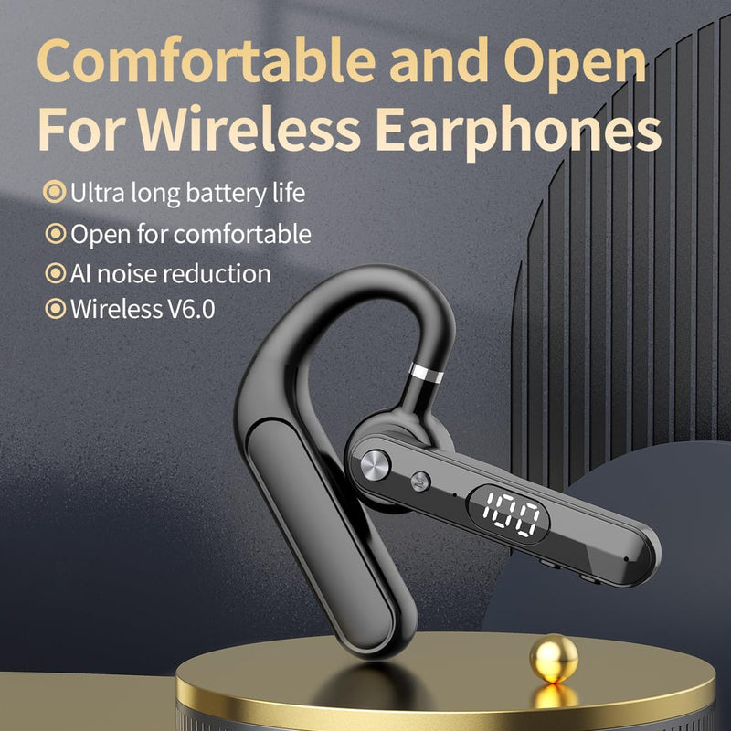 Bluetooth Headset, Dual Mic Noise Cancelling, 48H Talk Time, Clear Calls | Trucker Headset, Wireless Earpiece, Hands Free Headset for Driving, Office, Business, Long Battery Life, Open Ear Comfort