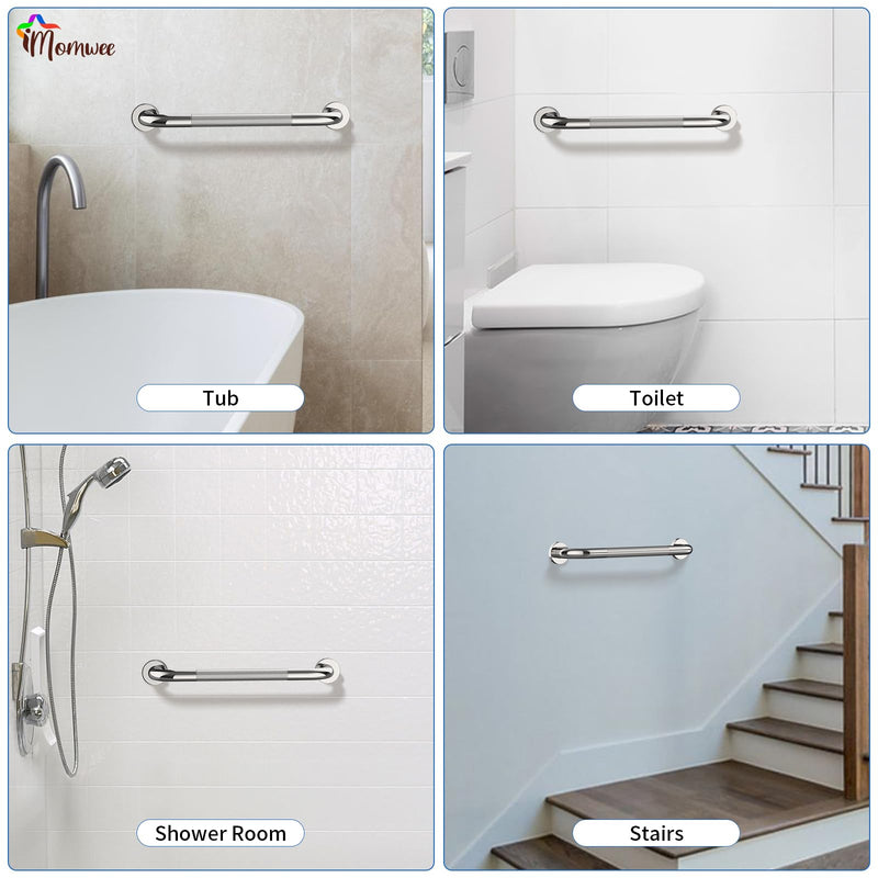 Anti-Slip Chrome Grab Bar 16 Inch, iMomwee 2 Pack Stainless Steel Bathroom Grab Bar w/Knurled Grip, Safety Shower Grab Bar for Wall, Toilet Balanced Support Bar Bathtub Assist Handle for Elderly 16 inch (Pack of 2) chrome with textured grip