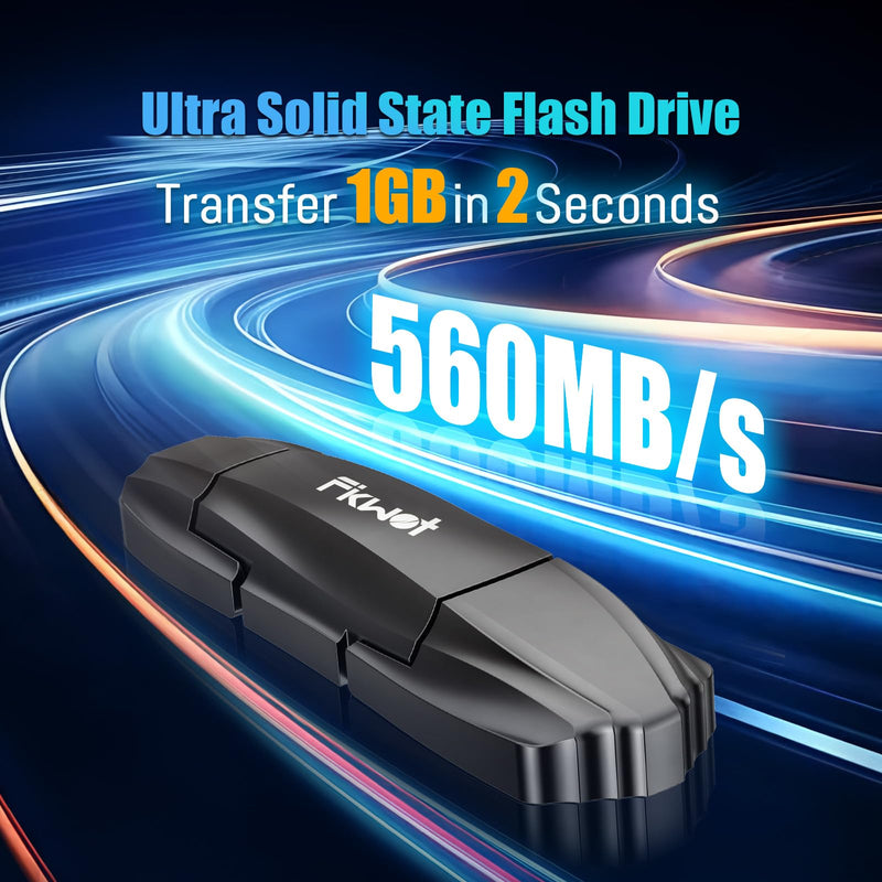 External SSD USB Flash Drive 256GB, Up to 550MB/s 2-in-1 Type C+ USB A USB3.2 Gen2 Solid State Thumb Drive SSD Stick for iPhone 15/16/Android/Windows/Mac/PC/Laptops FU386-550MB/s