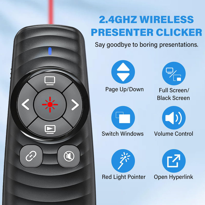 Presentation Clicker Wireless Presenter Remote Clicker for 2-in-1 USB Type C Powerpoint Clicker with Pointer, Rechargeable Presentation Pointer PPT Slide Advancer for Mac/Google Slide/Keynote USB C+USB A Rechargeable