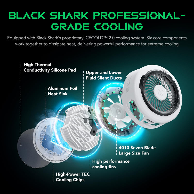 Black Shark FunCooler 6 Magnetic Cell Phone Cooler for Gaming, Portable Mobile Phone Cooling Fan with RGB Light, App-Controlled Cellphone Radiator for iPhone Magnetic Series/iPad (White) FunCooler 6 White