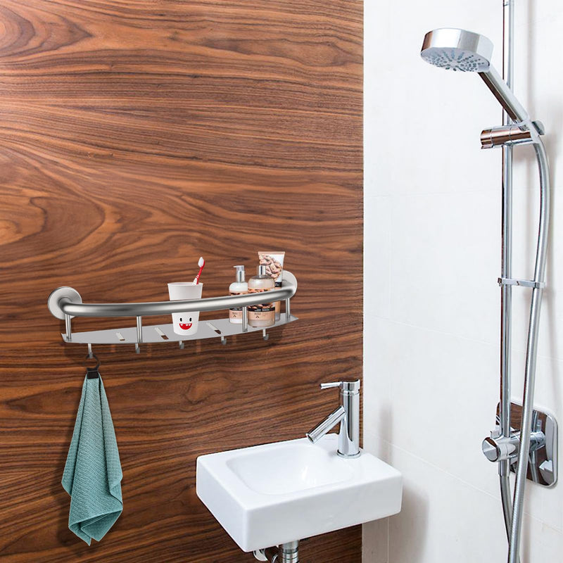 Brushed Nickel 18-inch Safety Grab Bar with Storage Shelf for Bathtub or Shower, Drainage Holes, Stainless Steel, Wall Mounted Grab Bars for Elderly Injured Balance Support 18 Inch Brushed Nickel