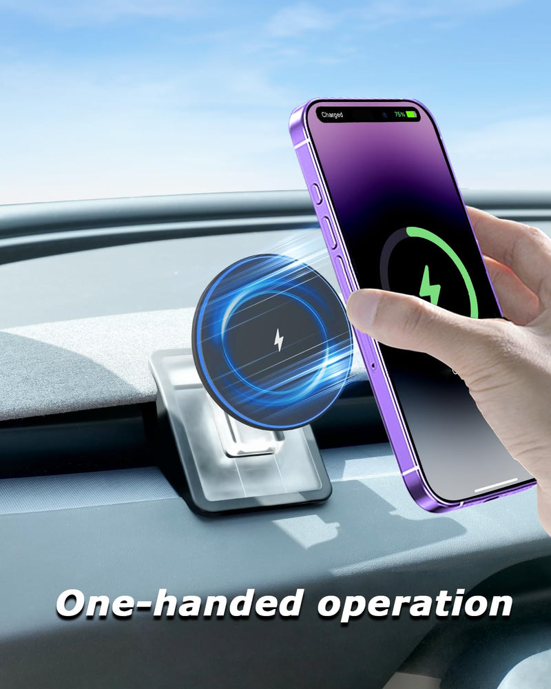 Phone Mount Holder Only for Tesla Model 3 Highland Model Y Juniper 2026 with 15W Wireless Charging, Tesla Phone Charger for Magsafe, Model 3 Model Y Accessories 2025, for iPhone 16 15 14 13 12 Series 2025-2024 Model 3, 2026 Model Y, Rechargeable