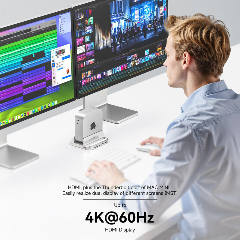 Minisopuru iExpandMate MINI218B MAX Mac mini M4 Dock & Stand with 4K@60 HDMI, 4TB M.2 NVMe SSD Enclosure,10Gbps USB C/A, TF& SD, 2X USB A 2.0, Audio Jack, for Mac mini M4/M4 Pro 2024