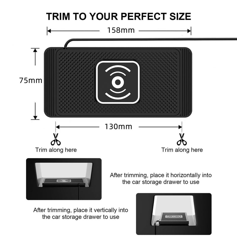 Wireless Charger Car Charging Pad 15W Fast Car Wireless Charger Pad, 15W Fast Charging, Anti-Slip, Universal Qi Compatible with iPhone and Wireless Charging Phones, Black(USB-C)