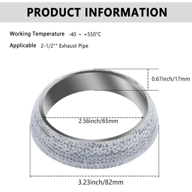 ID 2.56"/65mm Car Exhaust Manifold Gasket,Graphite Construction Exhaust Donut Gasket Seal Muffler Ring,Automotive Replacement Exhaust Flange Gasket for Stop Leakage (65mm) 65mm