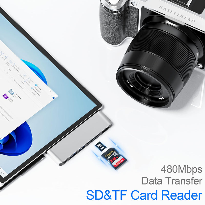 Surface Pro 7 Docking Station, Microsoft Surface Pro 7 USB Hub with 4K HDMI+ USB C Audio & Data Transfer+ 2 USB 3.0 Ports+ TF/SD Card Slot, Surface Accessories Adapter for Surface Pro 7