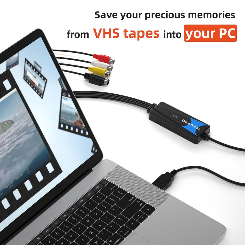 DriverGenius EraCapture-II USB Video Capture Adapter (Composite/S-Video) – Analog to Digital VHS/DVD Converter -Compatible with OBS on Windows 11 & macOS 15 USB-RCA Video Grabber