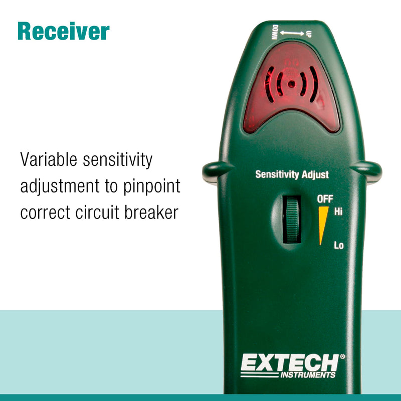 Extech CB10 AC Circuit Breaker Finder and Receptacle Tester - Professional Grade GFCI Outlet Tester for Home & Industrial Use - Pinpoint Breakers and Fuses - Includes 9V Battery and LED Indicators
