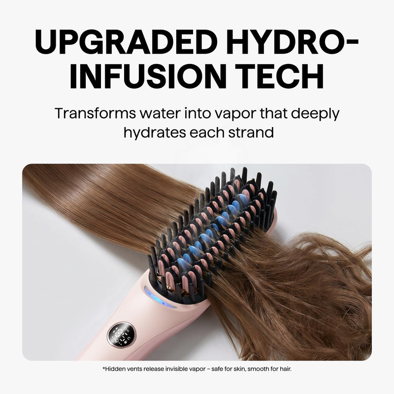 Wavytalk Steam Hair Straightener Brush with Negative Ions 4 in 1 | Steambrush Pro Steam Straightening Brush for Women Reduced Heat Damage with Steam and Ionic, Fast Styling, Frizz-Free, Pink