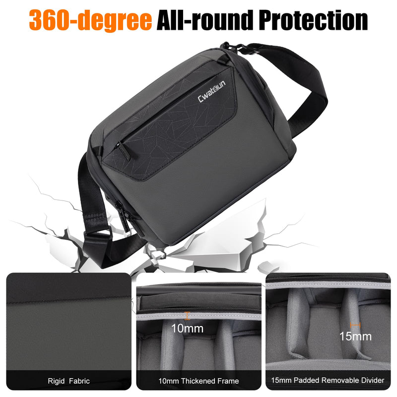 Compact Camera Bag Sling, Padded Photography Case Crossbody forTravel | with Luggage Strap For Canon, Nikon, Sony, Fuji DSLR/SLR/Mirrorless Cameras, Lens(Dark Gray) Dark Grey Medium