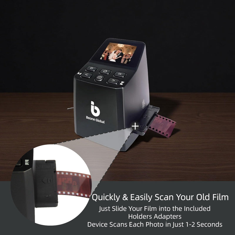 BEONEGLOBAL ClearScan MINI Film Scanner 16MP Slide & Film Scanner, Converts 35mm/135/126 Film & Slides to Digital Photos, Easy-to-Use Film Digitizer，2.31" LCD Screen