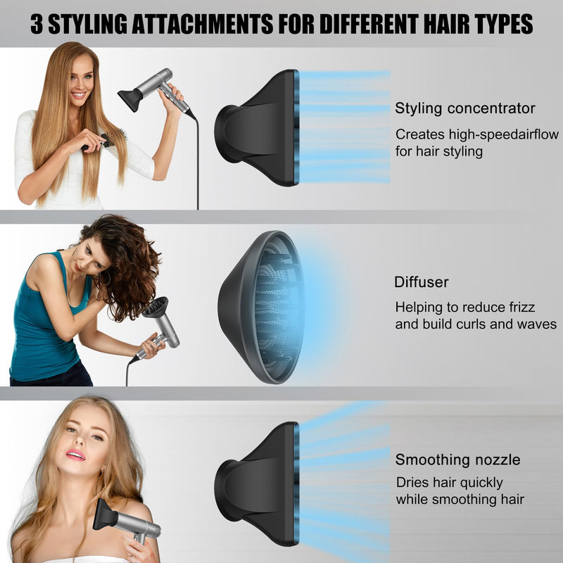 Ionic Hair Dryer 2000W High-Speed Fast Drying, 268g Lightweight | 110,000 RPM Brushless Motor, Low Noise, Travel Hairdryer with Diffuser & Concentrator, UK Plug, for women Family Salon Gift