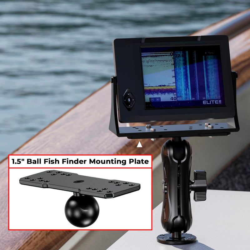 VAZESWIN 1.5" Ball Aluminum Alloy Fish Finder Mount, AMPS Rectangular Plate | for RAM Mounts C Size 1.5" Ball Double Socket Arm, Universal Marine Electronic Mounting Plate for Garmin/Lowrance/Humminbird