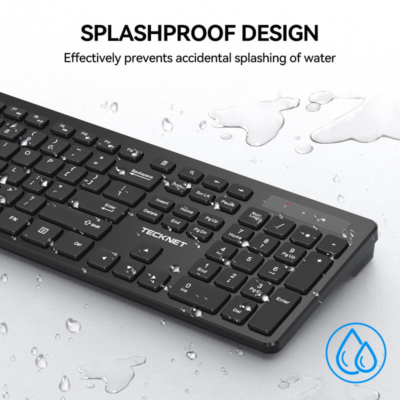 TECKNET Wireless Keyboards Full Size, Bluetooth+2.4G USB for Windows, Black | External Cordless Computer Keyboard with Number Pad, Multi Device for PC, Desktop, Laptop, Chromebook, AAA Battery Operated