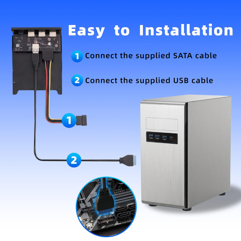 3.5 Inch USB C Front Panel, Internal USB Hub, 4-Port with 3 USB-A & 1 USB-C, USB 3.0 5Gbps Speed Transfer, 15-Pin SATA Power Connection, Fits 3.5" Floppy Drive Bay for Desktop PC Blcak 3A1C