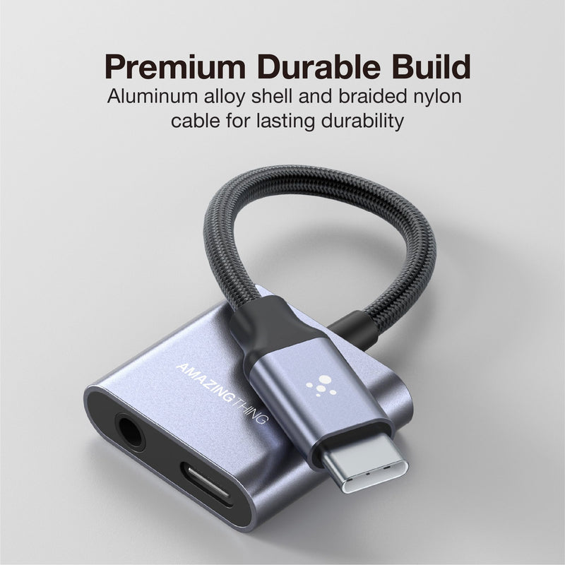 AMAZINGthing for iPhone 17-15, Samsung S26-S22, iPad [Thunder PRO 60W USB-C Adapter] USB-C to 3.5mm Audio Adapter, 24bit/96KHz Hi-Res Sound, 60W PD Fast Charging, in-Line Control