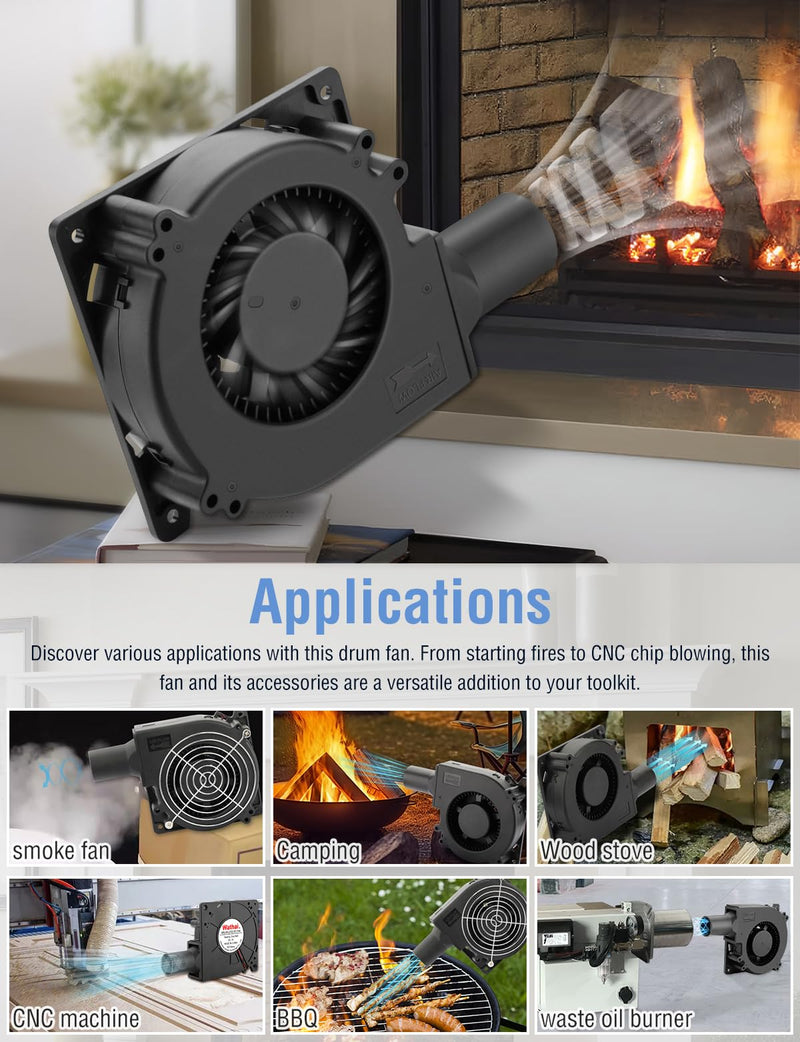 Wathai 120mm x 32mm Small Blower Fan 12V with AC 110V 120V Variable Speed | Dual Ball variable speed blower squirrel cage fan blower for waste oil burner BBQ Smoker DIY Cooling Projects 12032 110V-240V