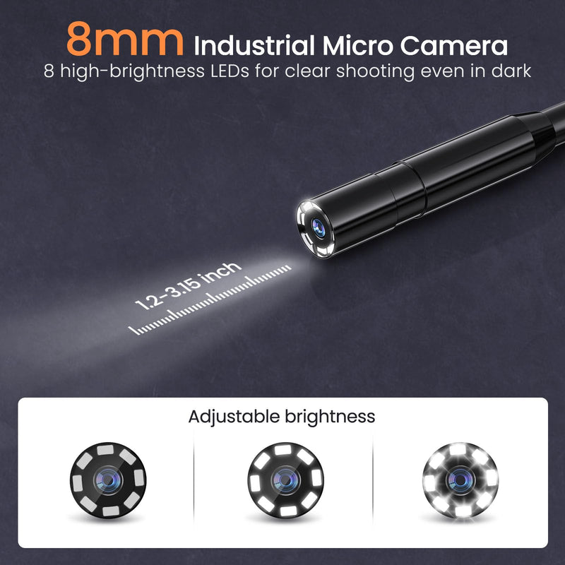 BlueSwan Borescope Camera with Light, 16.4ft Semi-Rigid Cord Snake IP67 Waterproof HD Endoscope Inspection Camera for Automotive Engine, Wall, Pickup Tool Set, Cool Gadgets, Birthday Gifts for Men Dad Built-in Screen