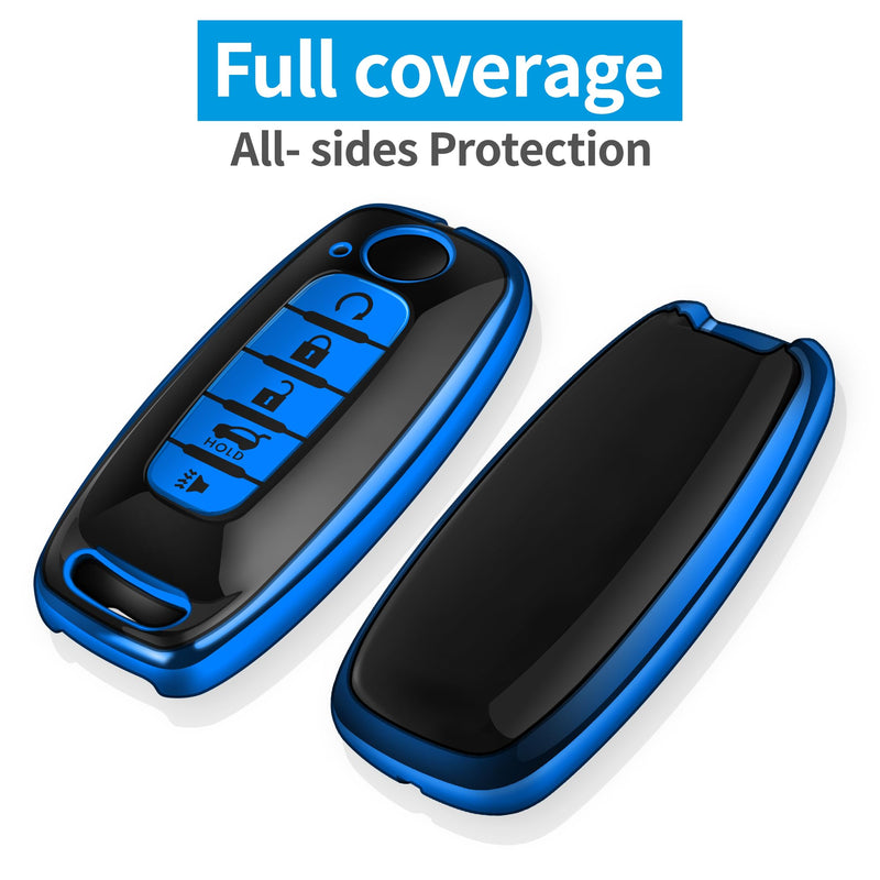 Tukellen for Nissan Key Fob Cover, Premium TPU Plated Case for 2023-2025 Pathfinder Rogue Ariya Versa Kicks Sentra Armada Murano Smart Remote Key Protector (Blue, 5 Buttons) Blue