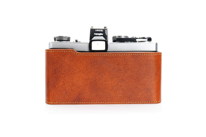 OM-4 Case, BolinUS Handmade Genuine Real Leather Half Camera Case Bag Cover for Olympus OM-1 /1N OM-2/2N OM-3/3Ti OM-4/4Ti (No Handle) Camera with Hand Strap (LavaBrown) LavaBrown