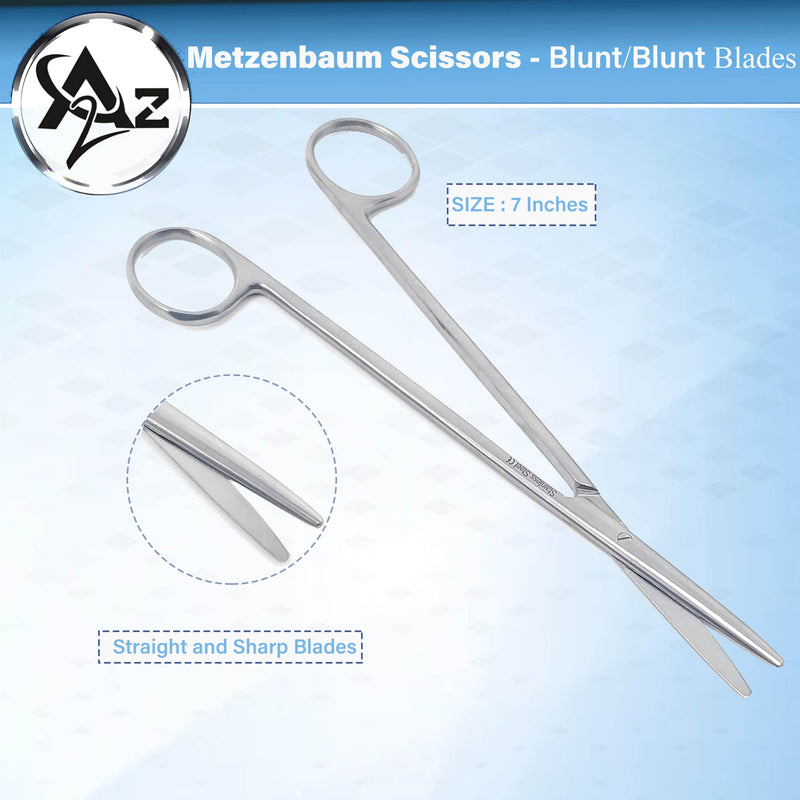 Metzenbaum Dissecting Scissors with Gold Rings- Long Slim Precision Scissors made of Medical Grade Premium Quality Stainless Steel (7" Straight Silver) 7" Straight Silver