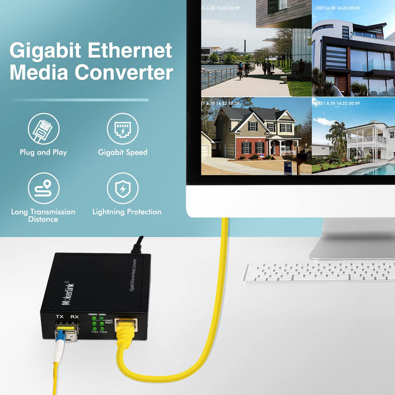 MokerLink Gigabit SFP to RJ45 Converter, A Pair 2 Pack BIDI-Mode Fiber to Ethernet Media Converter, 10/100/1000Mbps RJ45 Port, 1000Base-BIDI SFP Module 1310TX/1550RX up to 20KM 2 Pack Bidi Mode