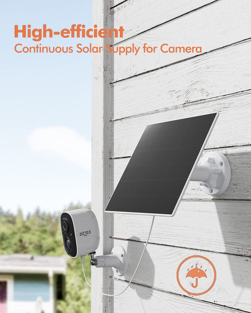 Dzees 2K Security Cameras Wireless Outdoor, 5W Solar Powered WiFi Battery Camera with USB-C, Motion Sensor, 2-Way Audio, IP65 Waterproof, Cloud/SD Storage