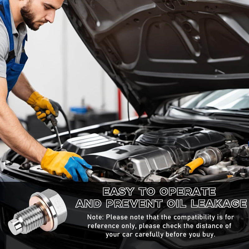 M14×1.5 Magnetic Oil Drain Plug, Aluminum Stainless Steel Sump Drain Nut Bolt with 5 Copper Crush Washer, Universal Leak-proof Replacement Car Accessories for Most Vehicles M14×1.5