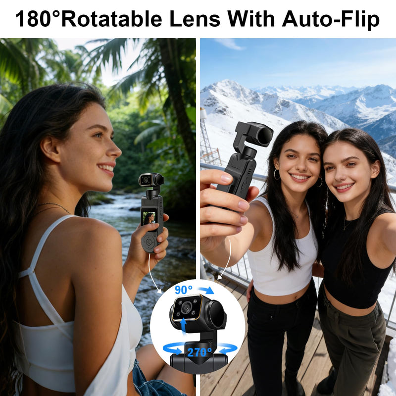 1080P Vlogging Camera, Portable Pocket Action Camera, WiFi Mini Body Cam | Audio and Video Recording, Handheld, Rotatable Lens, Outdoor Sports, Cycling, Travel Vlogging Gimbal Camera