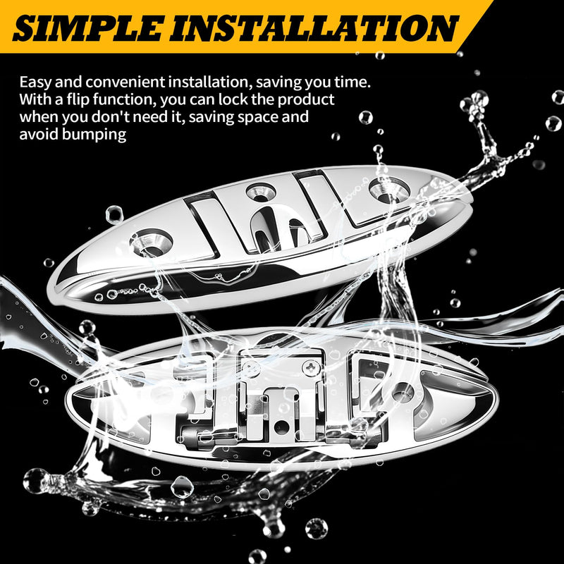 2pcs 6 inch 6" Dock Cleats Marine Boat 316 Stainless Flip Up Cleats Folding Cleat with Screws and Nuts 6" 2pcs