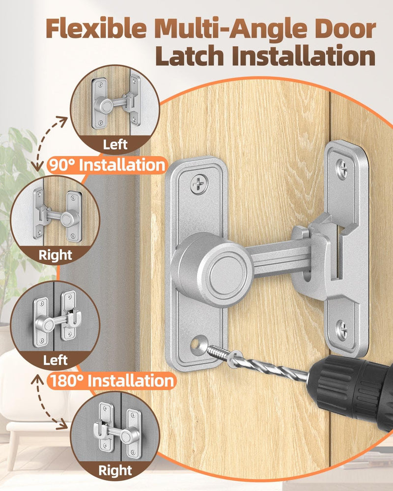 90/180 Degree Flip Barn Door Lock, Heavy Duty Sliding Door Latch Zinc Hardware– Privacy Protection for Barn, Window, Gate, Garden, Bathroom, Cabinet (Silver-2PCS) Silver-2PCS