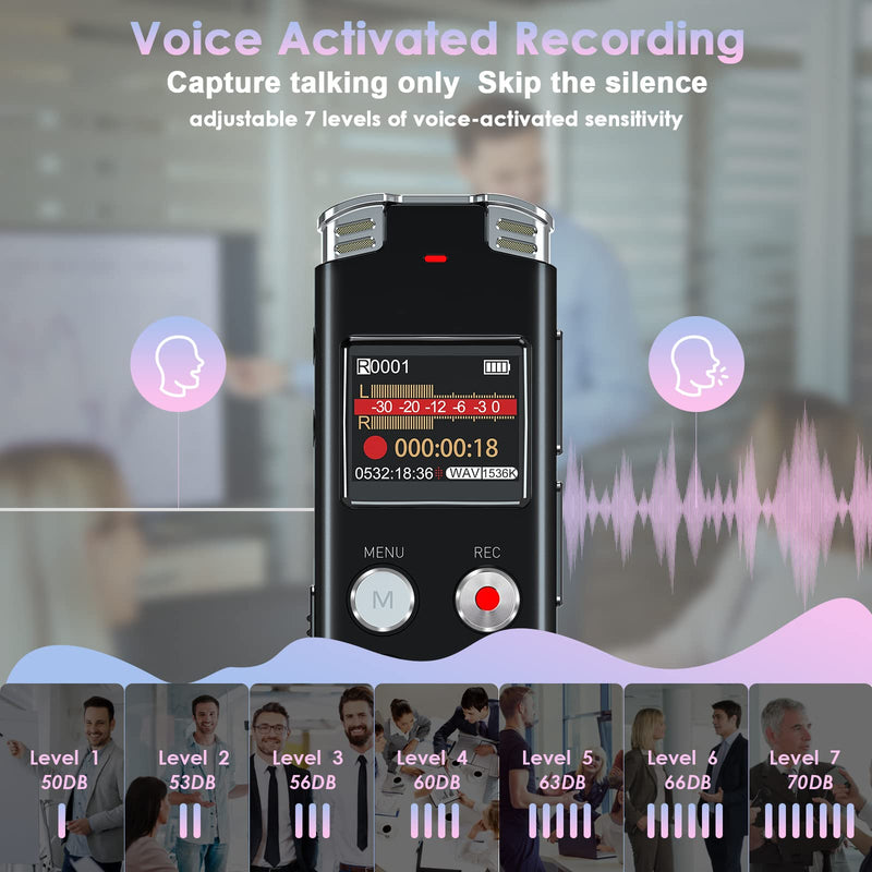 64GB Digital Voice Recorder - Pocket-Sized Voice Activated Dictaphone with Noise Canceling, USB-C & MP3 Playback, Ideal for Lectures, Meetings, Interviews