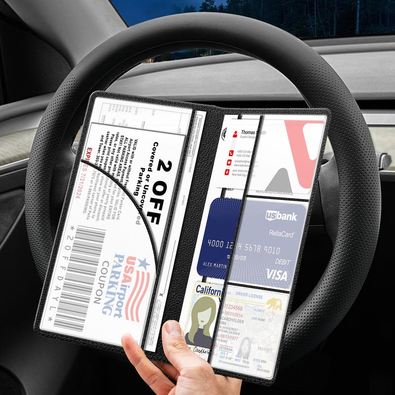 Car Registration and Insurance Holder for Tesla Model Y 3 X S,PU Leather Card Holder, Vehicle Glove Box Organizer for Tesla Y 3 X S Accessories 2025 2024 2023 2022 2021 Black
