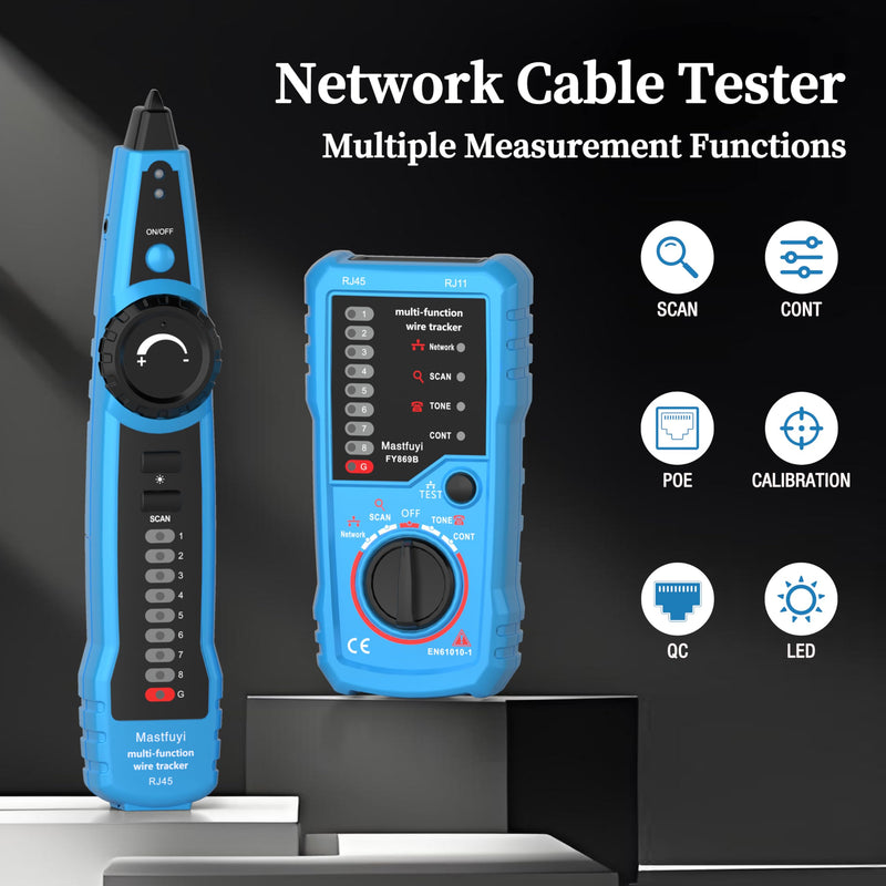 Network Cable Tester, Digital Signal Line Finder with Probe Tone, Ethernet LAN Network Cat5 Cat6 Cable Maintenance Collation, RJ11 RJ45 Cable Tracer, Telephone Line Test-Blue FY869B-lan