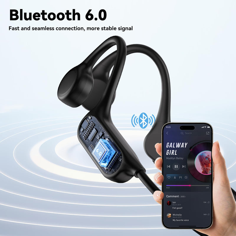 Swimming Headphones, IPX8 Waterproof Bone Conduction Headphone Wireless Underwater Earbuds with 32GB Memory for Swimming, Cycling, Marathon Black