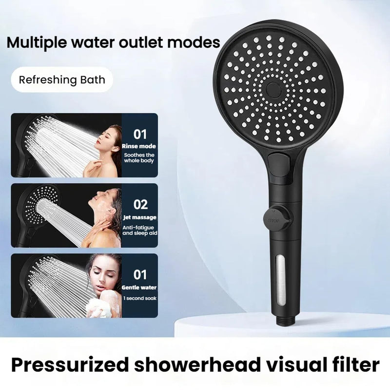 Filtered Handheld Shower Head with Hose and Holder, 5.1" Large High Pressure Shower Wand with 2 Extra Filters, Reinforced Matte Black Showerhead Set for Hard Water, 3 Spray Modes & One-Key Pause