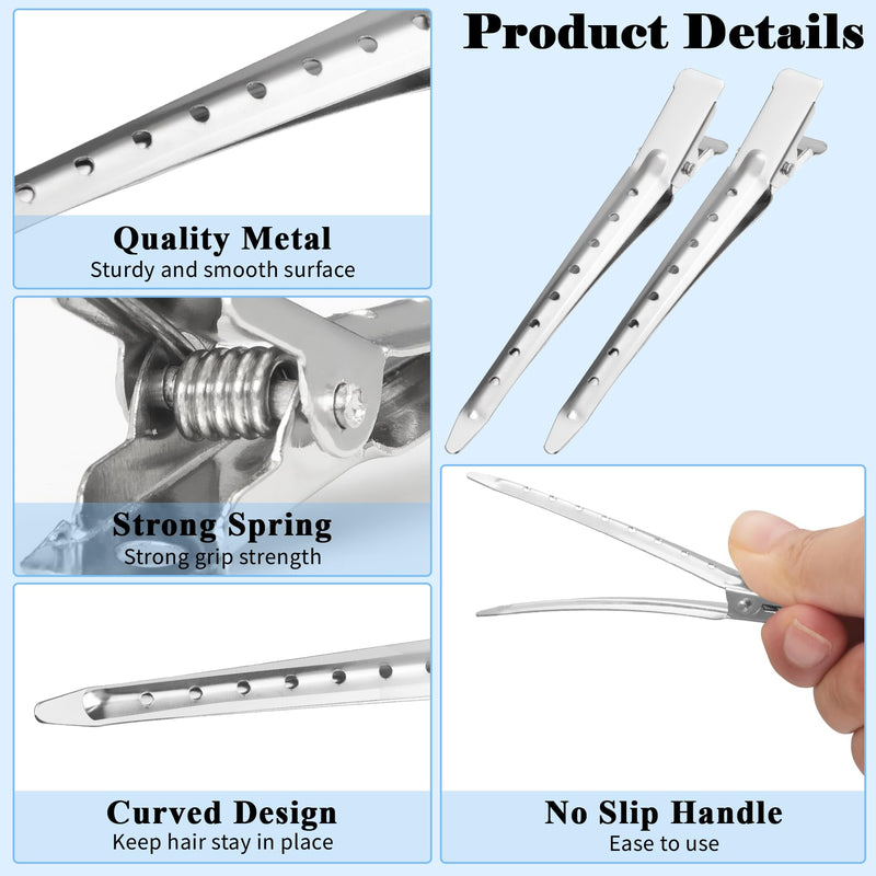 Gingbiss 24 Pcs Pin Curl Clips, 3.5 Inch Duck Billed Hair Clips for Styling Sectioning, Metal Hairdressing for Women, Alligator Clips for Roller, Salon, Bows DIY, Silver