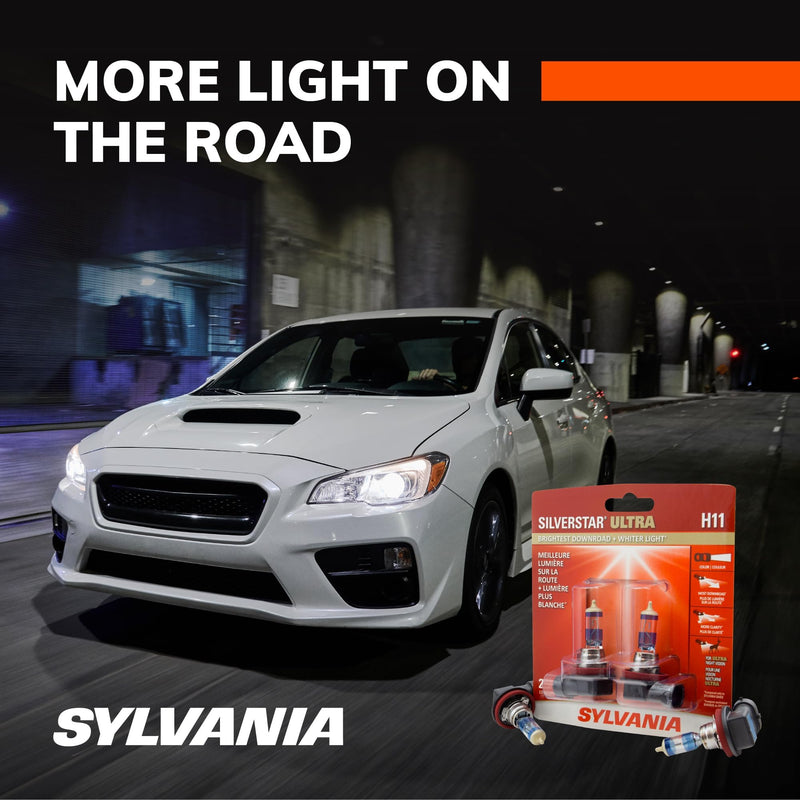 SYLVANIA - H11 SilverStar Ultra - High Performance Halogen Headlight Bulb, High Beam, Low Beam and Fog Replacement Bulb, Brightest Downroad with Whiter Light, Tri-Band Technology (Contains 2 Bulbs)