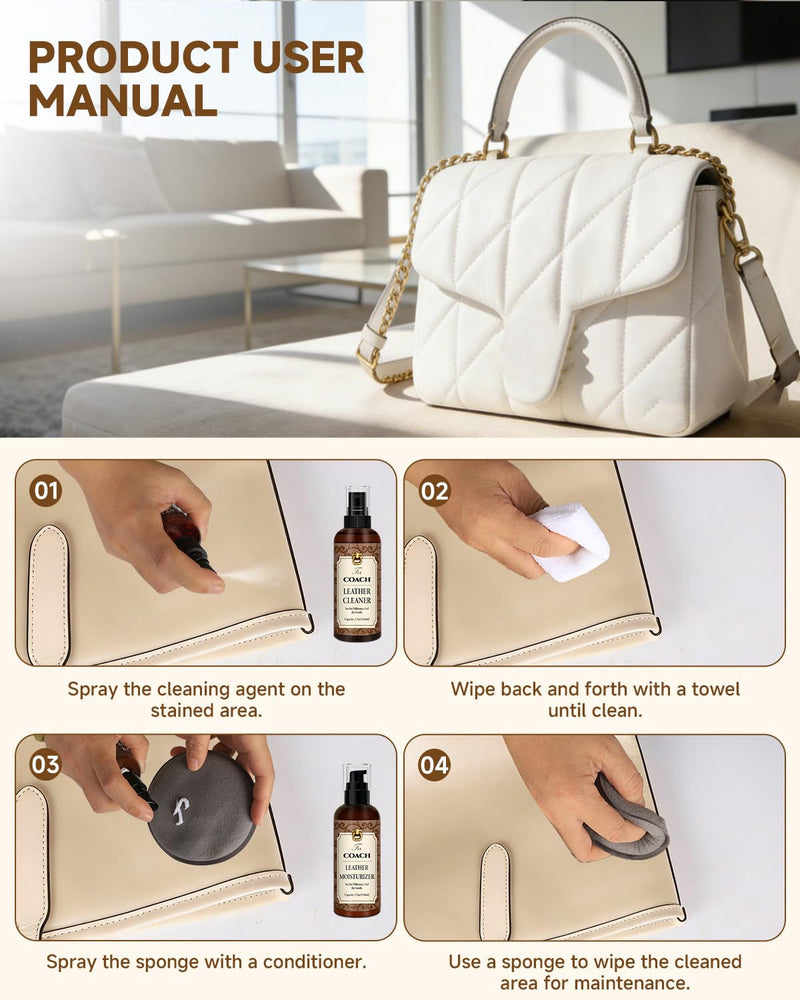  [AUSTRALIA] - Leather Cleaner & Moisturizer Set for Coach, Cleaning and Maintenance Set for Coach, Powerful Stain Removal, Gentle Care, Suitable for Handbags/Wallets and Other Luxury Brands