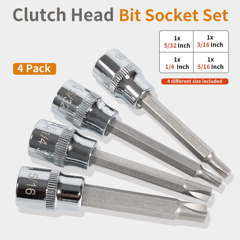 4 Pack Clutch Head Bit Socket Set Used with 3/8" Square Drive for Chevy Cars and Trucks Older
