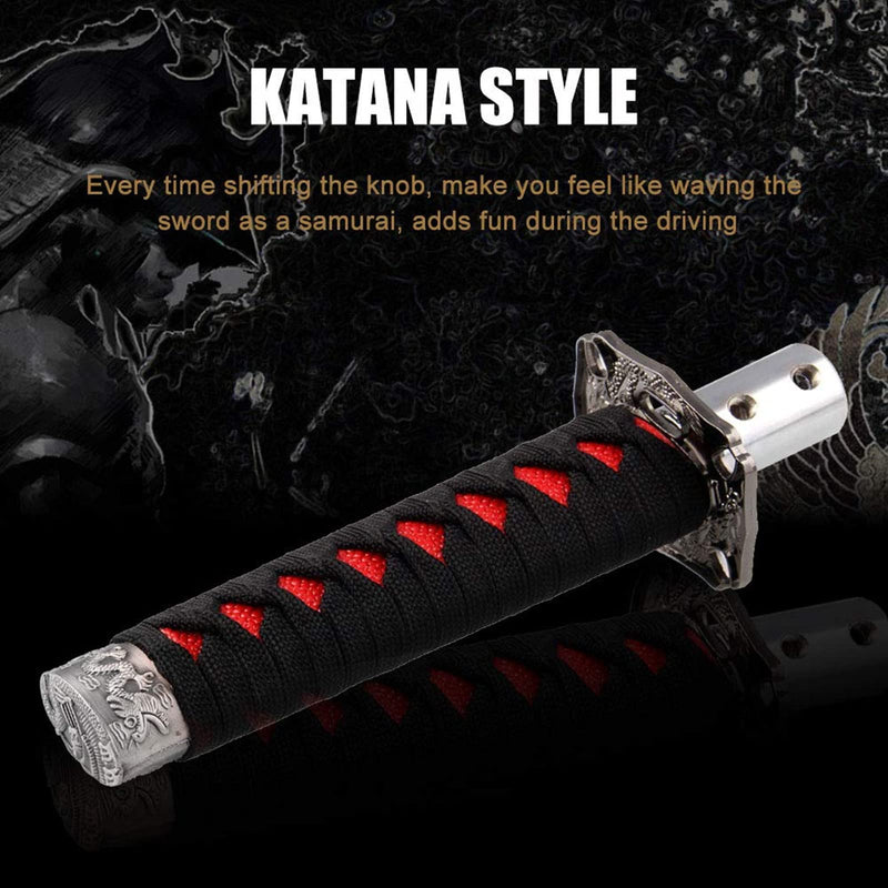 RYANSTAR Katana Shift Knob Samurai Sword Gear Shifter with 4 Adapters Universal Fit Compatible with Manual Cars Most Automatic Cars with 4 Adapters Black+Red