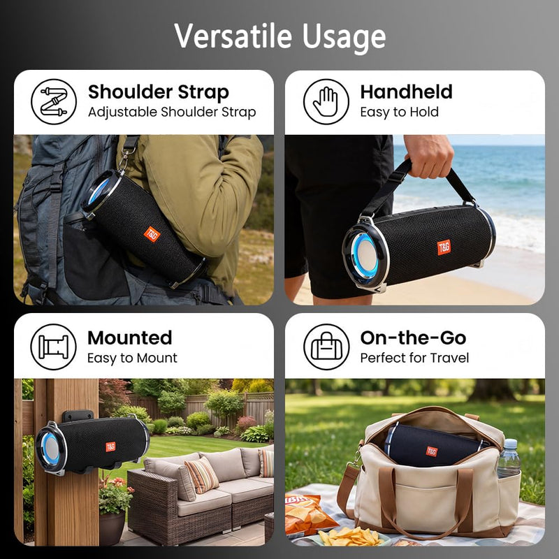 T&G Portable Ourdoor Speaker with Deepbass, IPX5 Waterproof Boombox | 12H playtime, TWS pairing,Bike speaker with strap, FM radio, TF/ USB port. Ideal rugged gift for camping ,Camouflage Camouflage