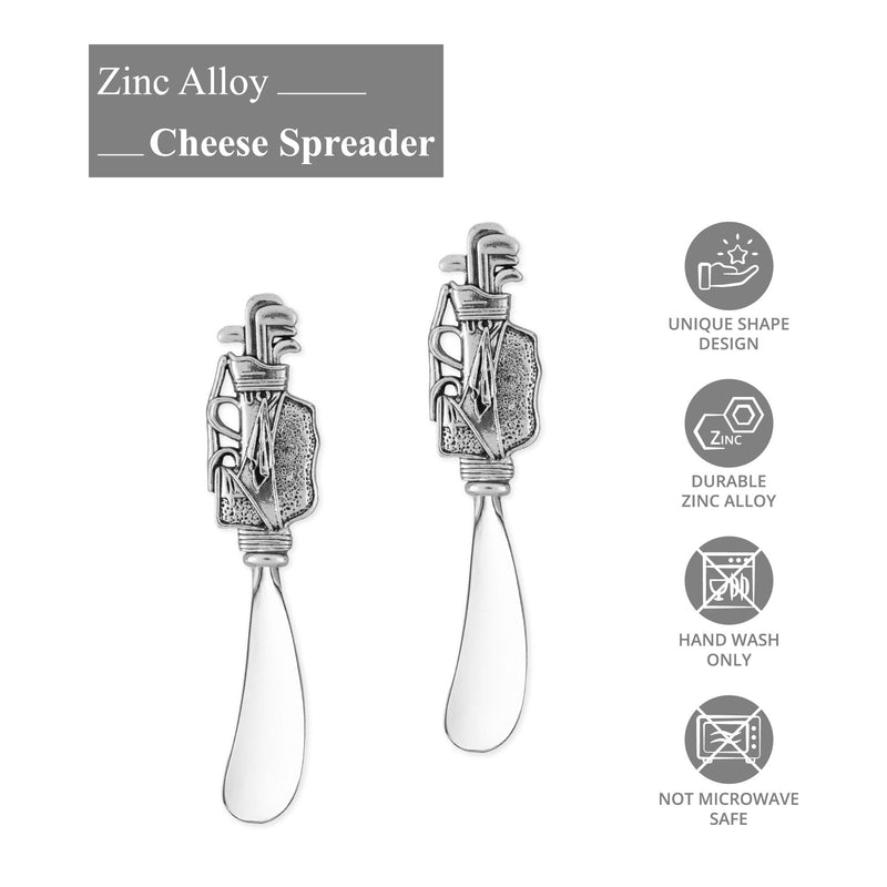 Supreme Housewares Golf Bag Cheese Spreader Set, Zinc Alloy Butter Spreaders with Decorative Handles for Cheese, Cream, and Dips, Silver, 5 Inch, Set of 2