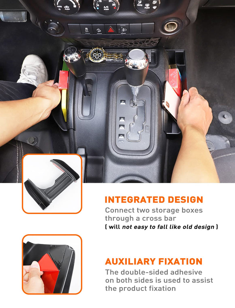 Savadicar GT-3 JK Shifter Storage Box, Gear Shift Console Side Tray Organizer for 2011-2018 Jeep Wrangler JK JKU, Interior Accessories, Reserved USB Charger Extender Slot, Black