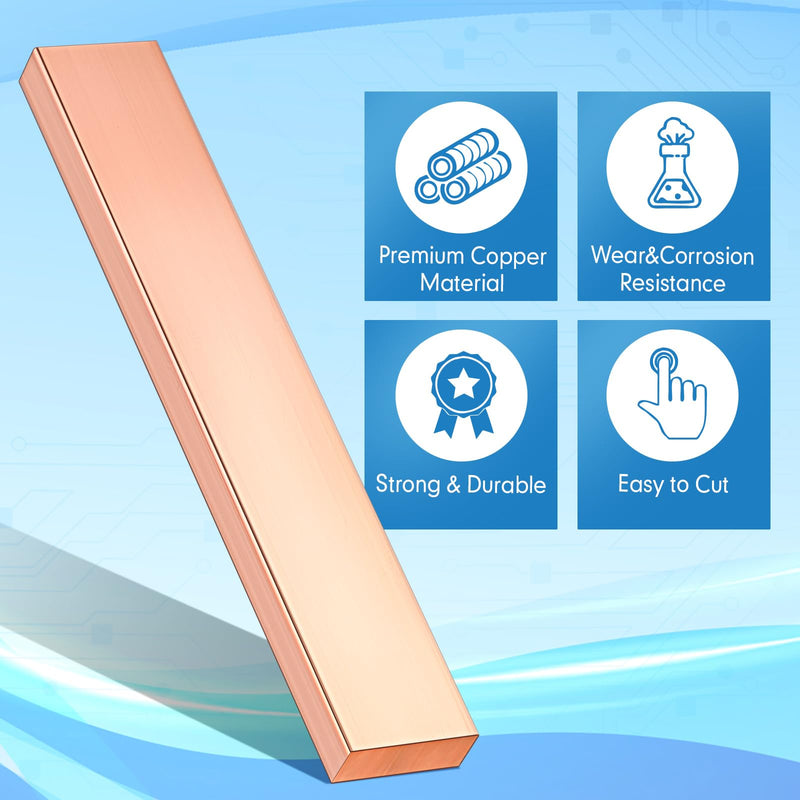 Tandefio 2 Pieces C110 Copper Flat Bar 3/8" x 1" x 6" Long Copper Bus Bar Stock for Jewelry Crafts Repairs Electrical Electroplating