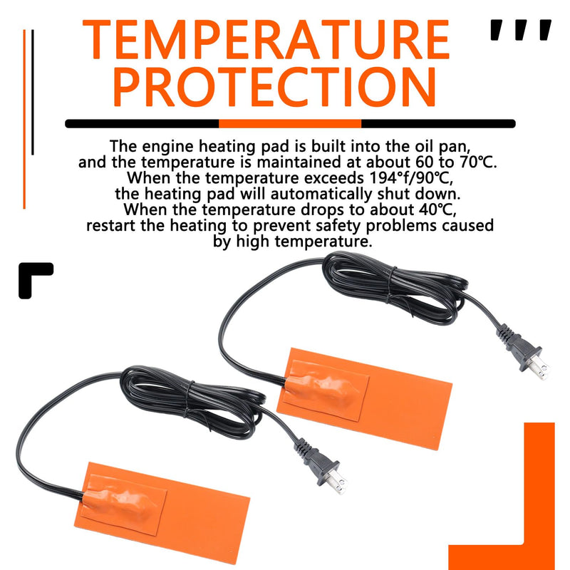 2 x 5in Car Engine Silicone Pad Heater - Self-Adhesive, 2Pcs Oil Pan Heater Pad Car Truck Oil Pan Heater Pad for Metal Surface with 194°F Thermal Protector & 68" Power Cord（50W 120V） 2 x 5in 2Pcs