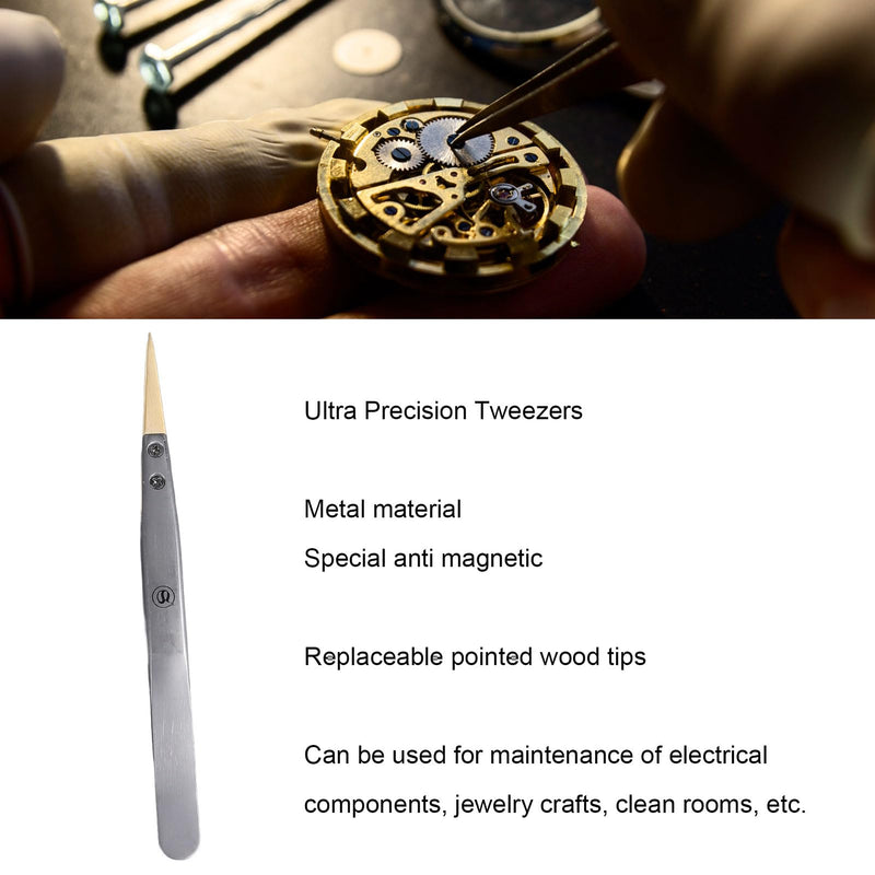Precision Anti Tweezers with Wooden Tips, Ultra Precision Tool for Watch Repair, Ideal for Electrical Component Maintenance, Jewelry Craftsmanship, Tip Tweezers Watch Repair Tipped Tweezers