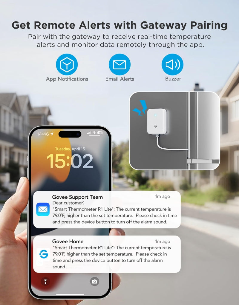 GoveeLife Refrigerator Freezer Thermometer 2 Pack, Bluetooth Temperature Sensor with Alarm, Smart APP Alerts for Fridge/Freezer/Tub(WiFi Gateway Not Included) 2 Sensor